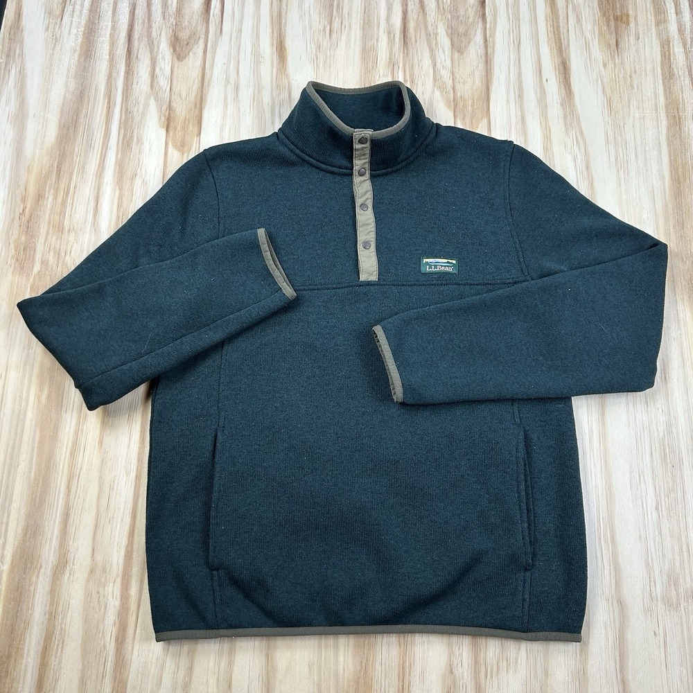 L.L. Bean Mens M Green Polyester Quarter Snap Sweater Slightly Fitted 298050